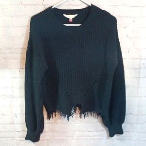 No Boundries Fringe Cropped  Long Sleeve Black  Sweater  L